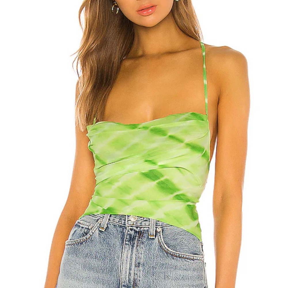 REVOLVE Green Tie-Dye Lace-up Top